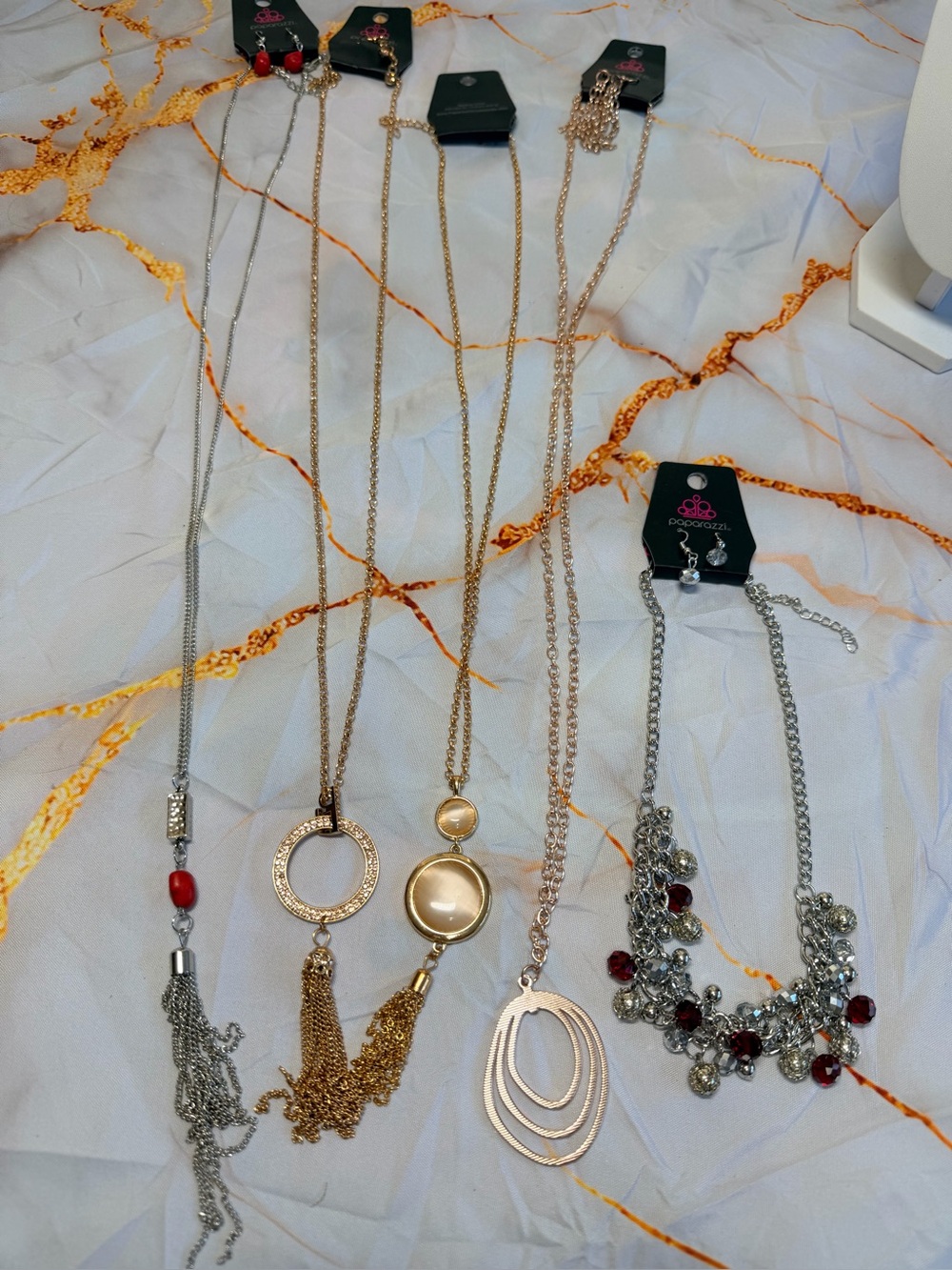 Lot of red/silver/ gold necklace and earrings